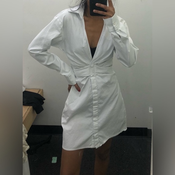 ZARA SHORT STRETCH POPLIN Shirt DRESS WHITE KNOT NWOT - Picture 4 of 10